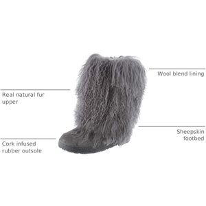 BearPaw Women's Boetis ll -Gray REAL ALPACA Fur Winter Boots